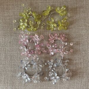 Floral Beaded napkin ring Set of 6 light blue, pink & green